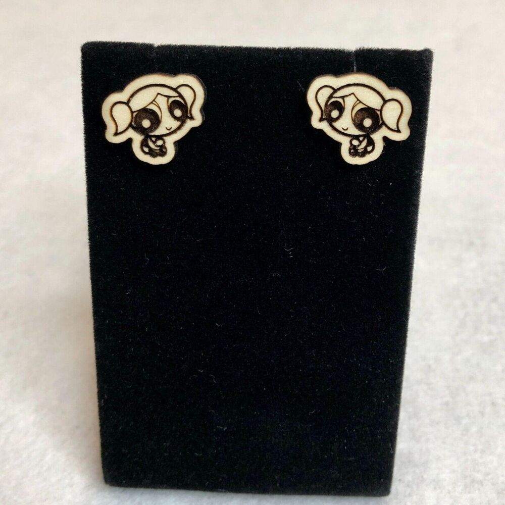 Powerpuff Girls Bubbles Wood Stud Earrings